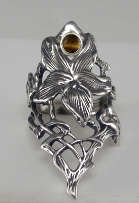 Sterling Silver Woman Maiden's Flower Ring With Tiger Eye Size 9